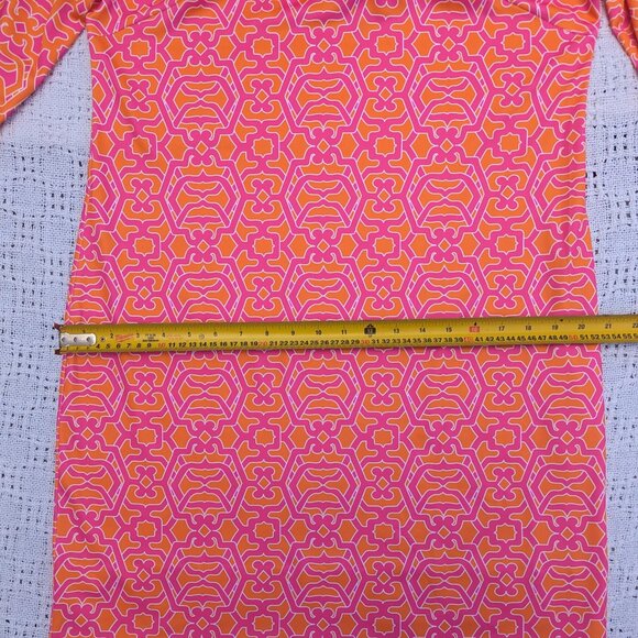 Gretchen Scott Pink & Orange Ruffneck Shift Dress Size L Knee Length 3/4 Sleeve - Picture 5 of 8